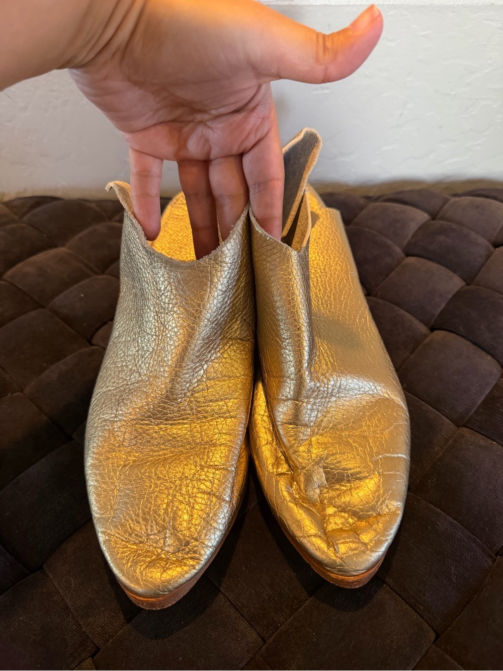 Sevilla Smith Handmade Gold Pebbled Leather Booties
